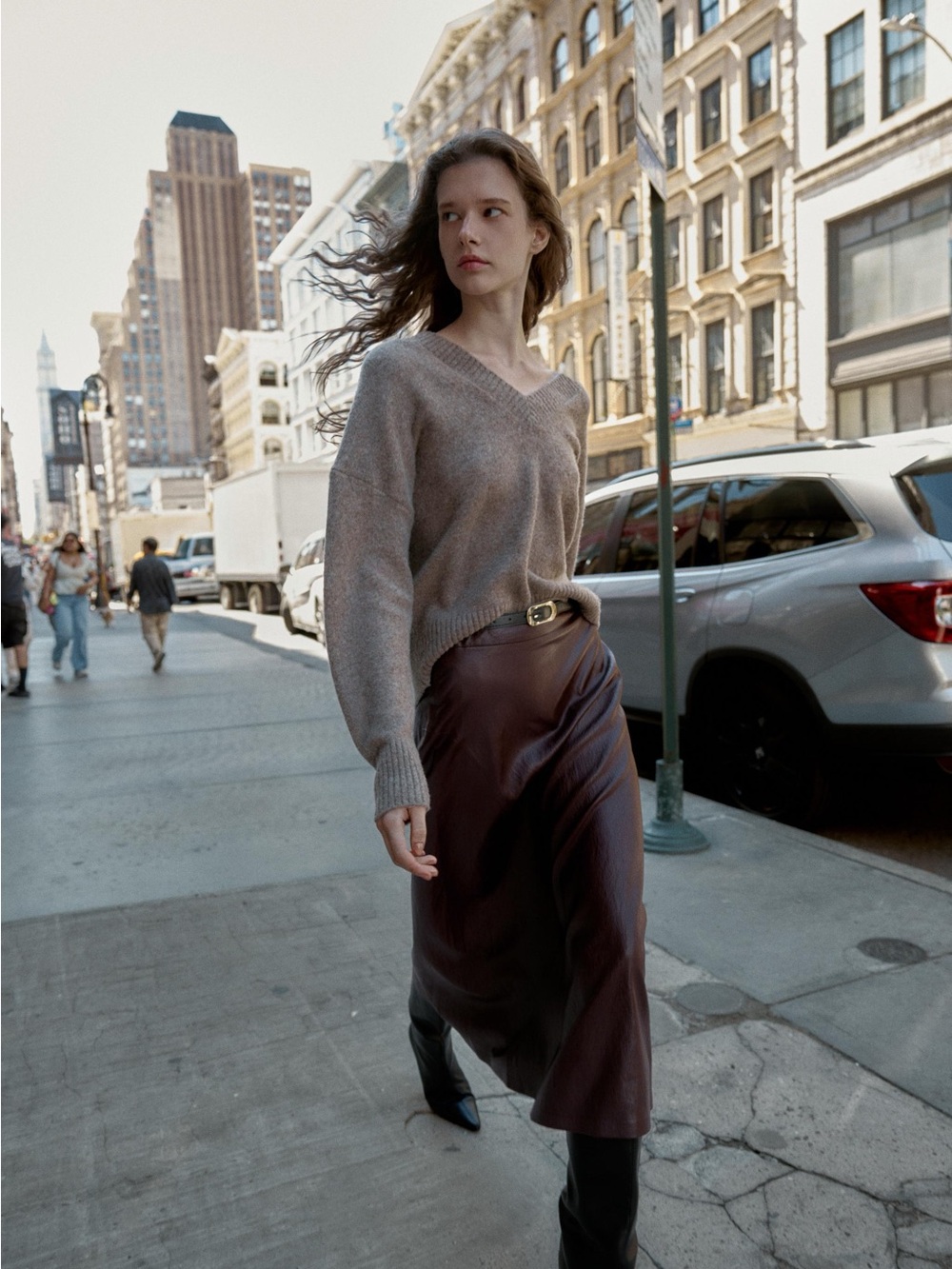ZARA faux leather belted midi skirt - Picture 3 of 4